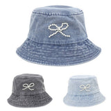 PEARL BOW DENIM BUCKET HAT_CWAH1537