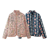 STAND COLLAR FLORAL PRINT LOOSE QUILTED JACKET_CWOJA1560