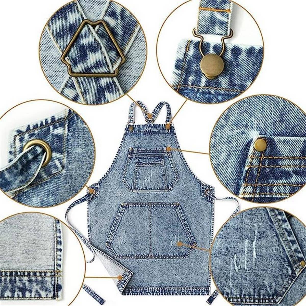 Cwmm1825_Denim Wash Multi-Functional Apron For Home Work