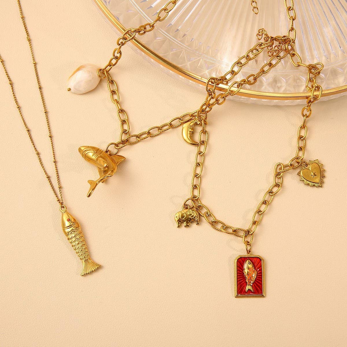 ORIGINAL STEEL OCEAN NECKLACE WITH FISH DOLPHIN_CWMM8831