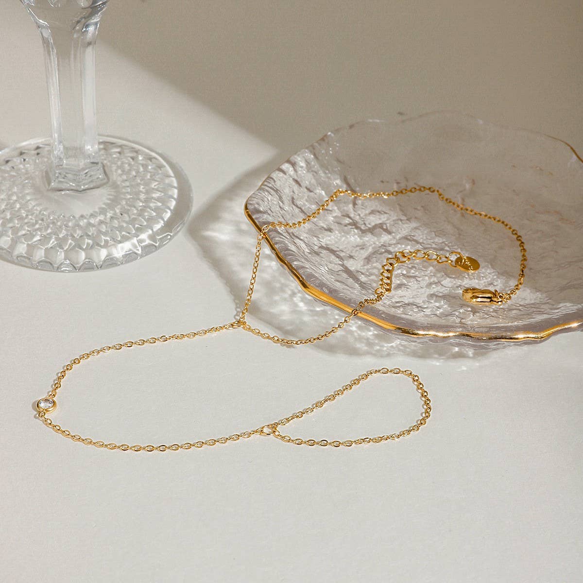 Trendy Zircon Link Ring Anklet, 18K Gold Steel