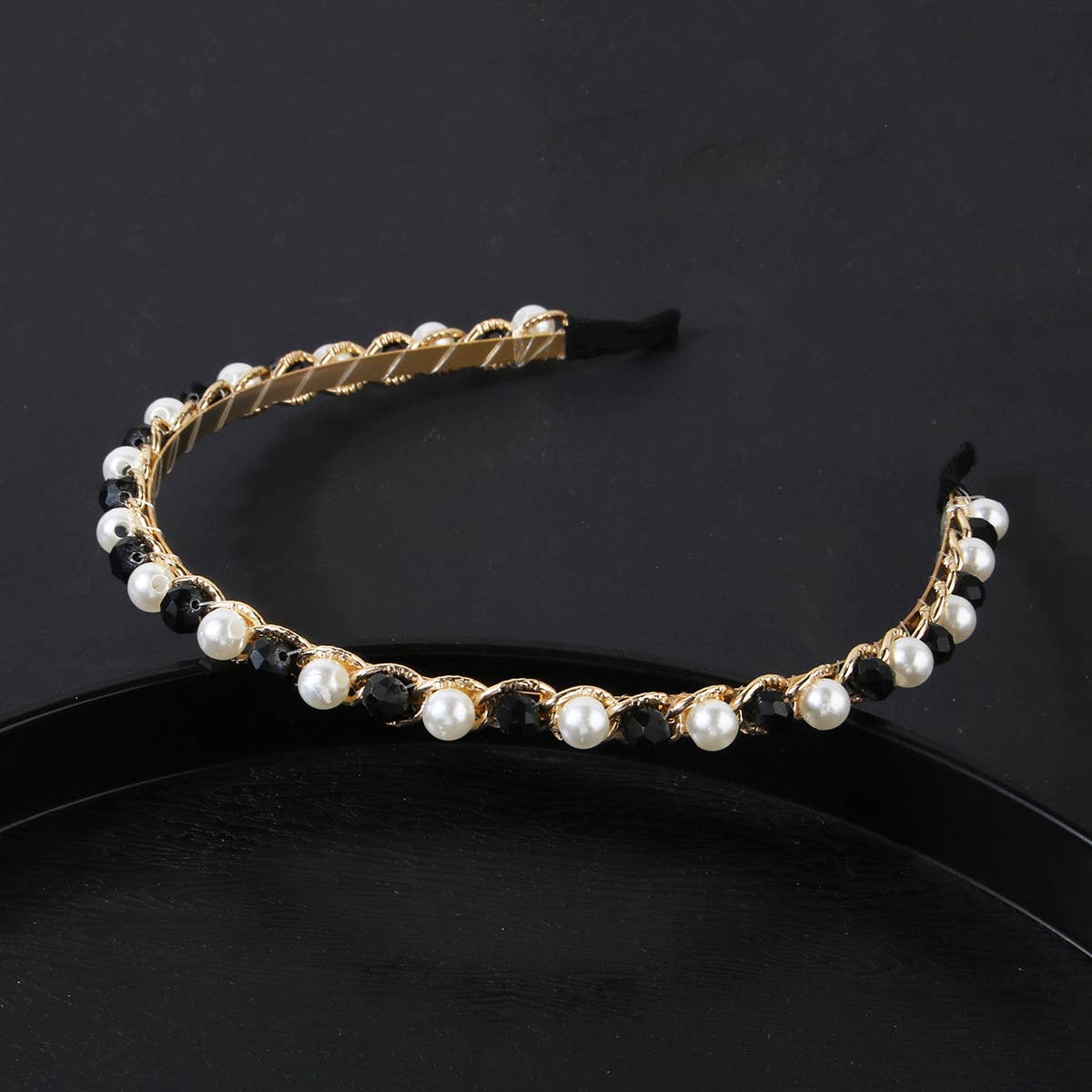 Women Simple Crystal Pearl Hairband_Cwaha0474