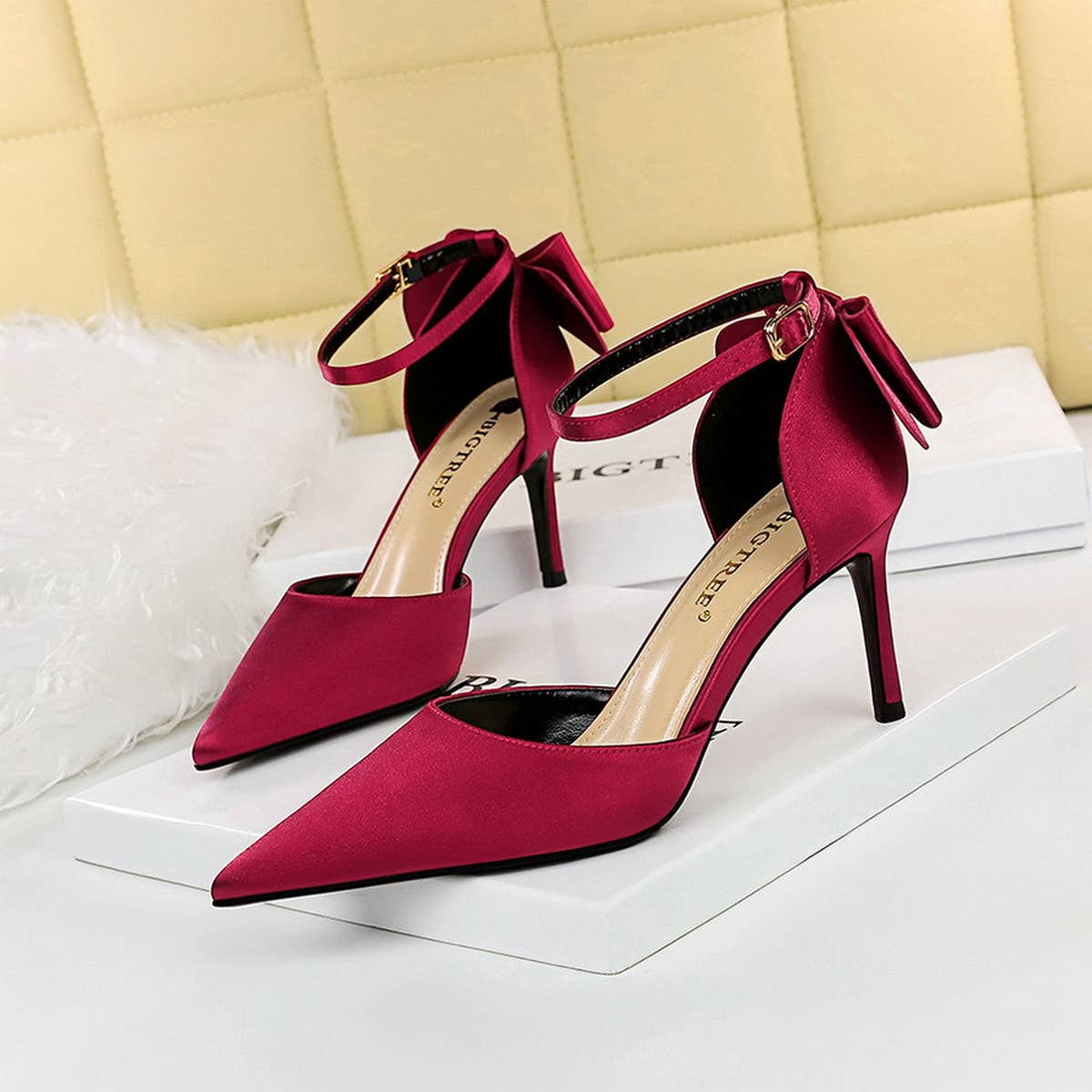 Women Shallow Pointed Toe Hollow Bow High Heels