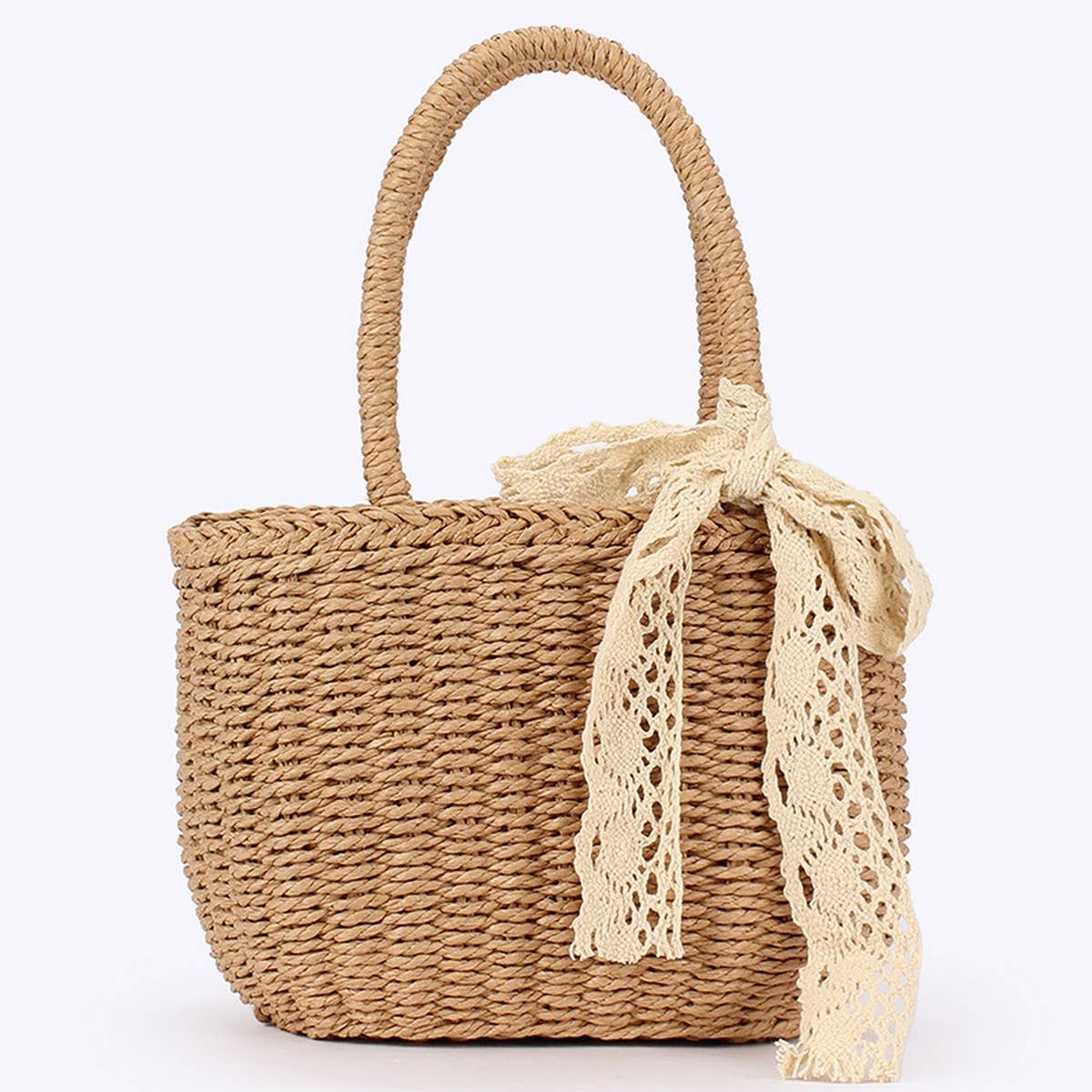 SOLID COLOR CASUAL PAPER ROPE HAND WOVEN BAG_CWAB4704