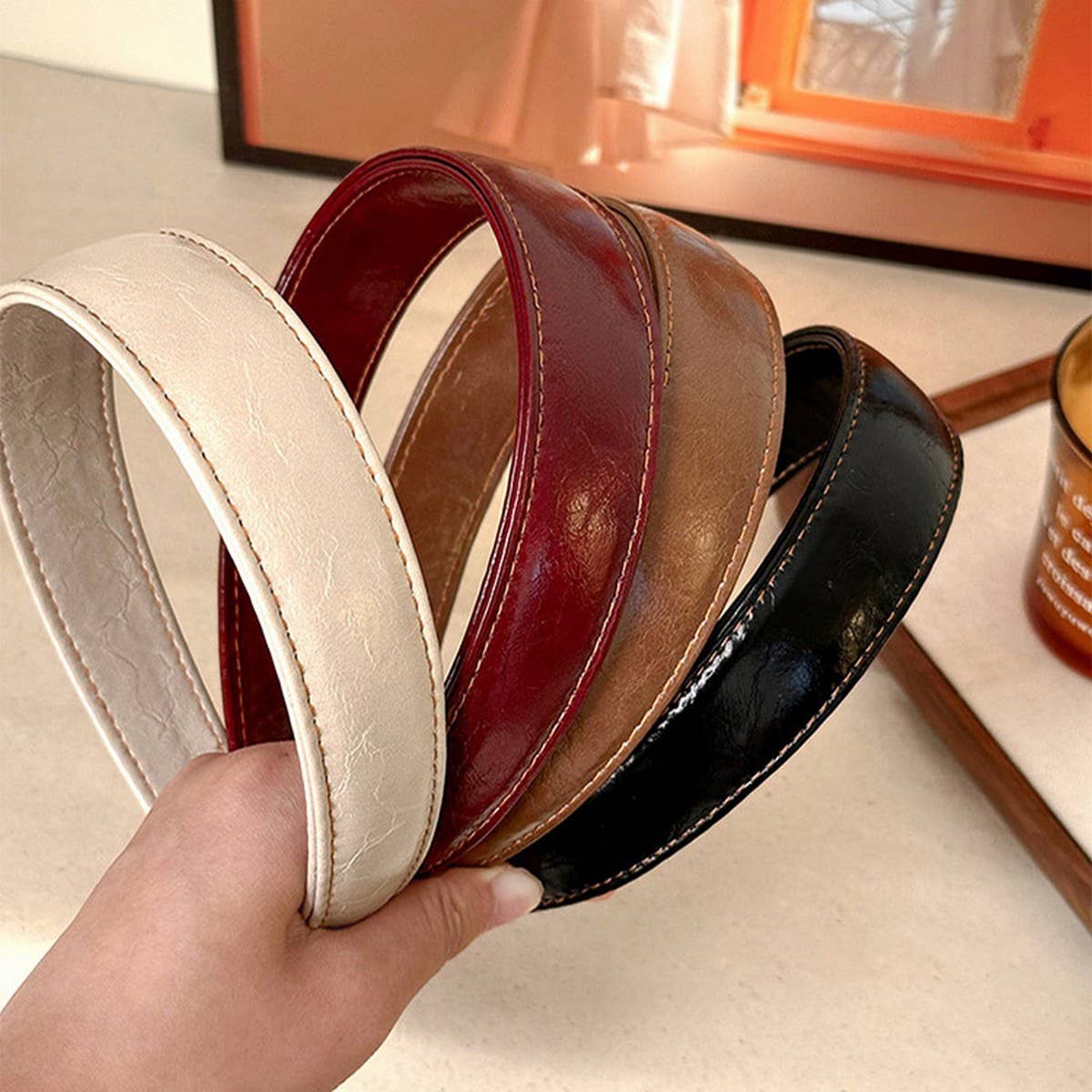 Vintage Leather Wide Headband Women Retro Style_Cwaha07781