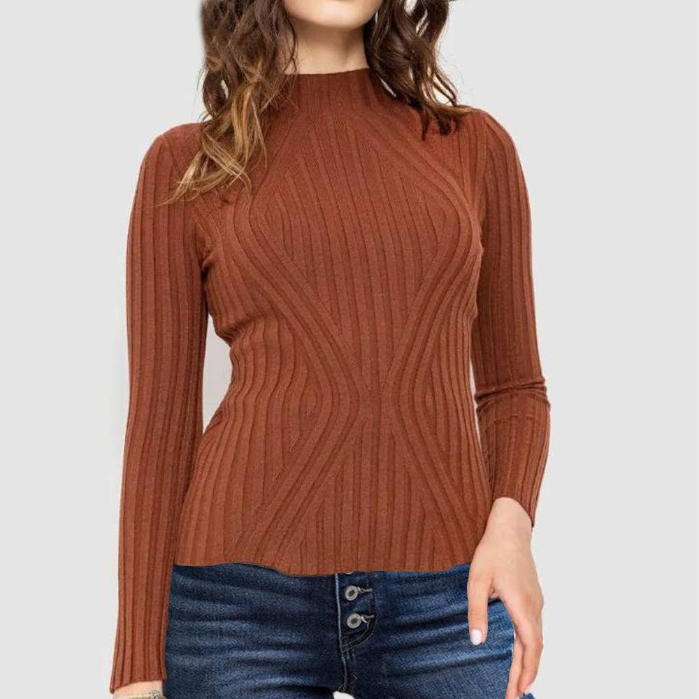 Wide-Striped Solid-Color Long-Sleeved Top