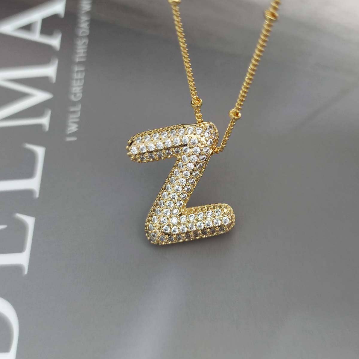 COPPER ZIRCONIA 26 LETTERS PENDANT NECKLACE_CWMM5869