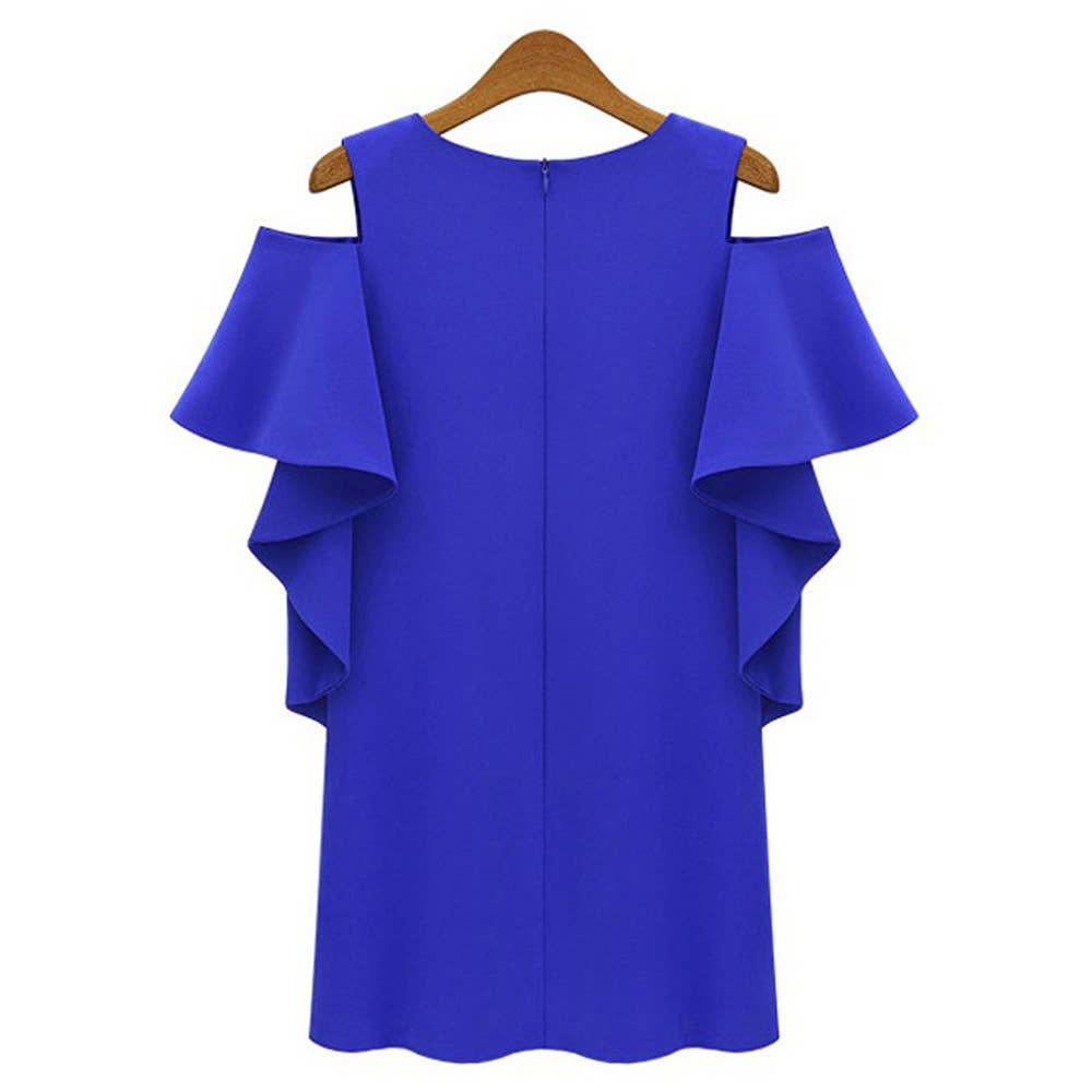 Strapless Solid Color Round Neck Ruffled Dress