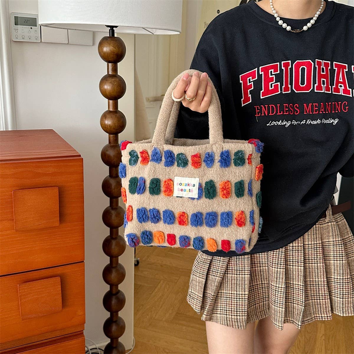 Cwab3896_Plush Crossbody Handbag Shoulder Bucket Bag