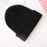 Cwah04349_Thick Knit Beanie Hat Unisex Black Winter