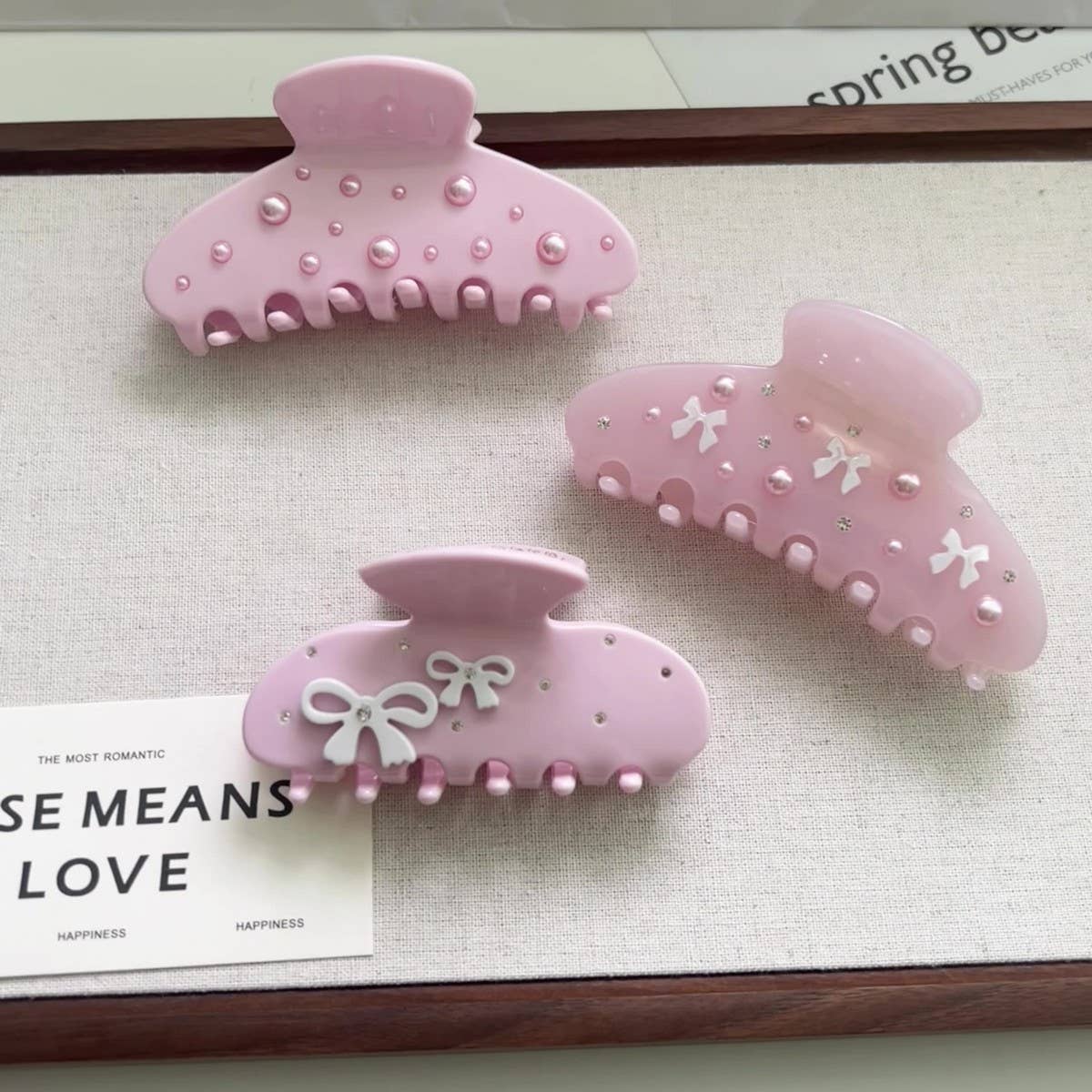 PINK BOW ACETATE CLAW CLIP CUTE ELEGANT STYLE_CWAHA5708
