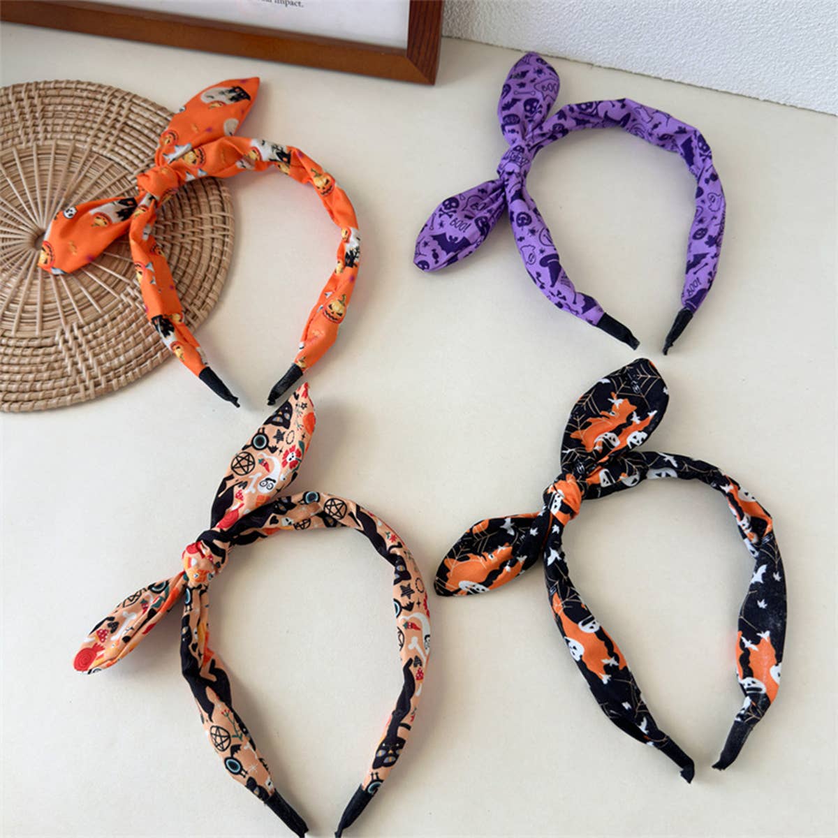 Halloween Skull Bunny Ear Headband Print_Cwaha07597