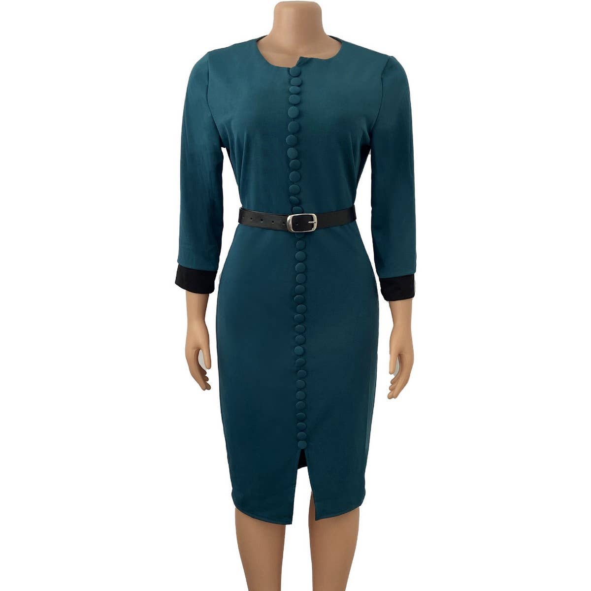 CONTRAST COLOR BUTTONED SLIT OVERSIZED DRESS_CWDMD3719