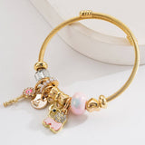 Trendy Elephant Key Letter Beaded Steel Bracelet_Cwmm8567