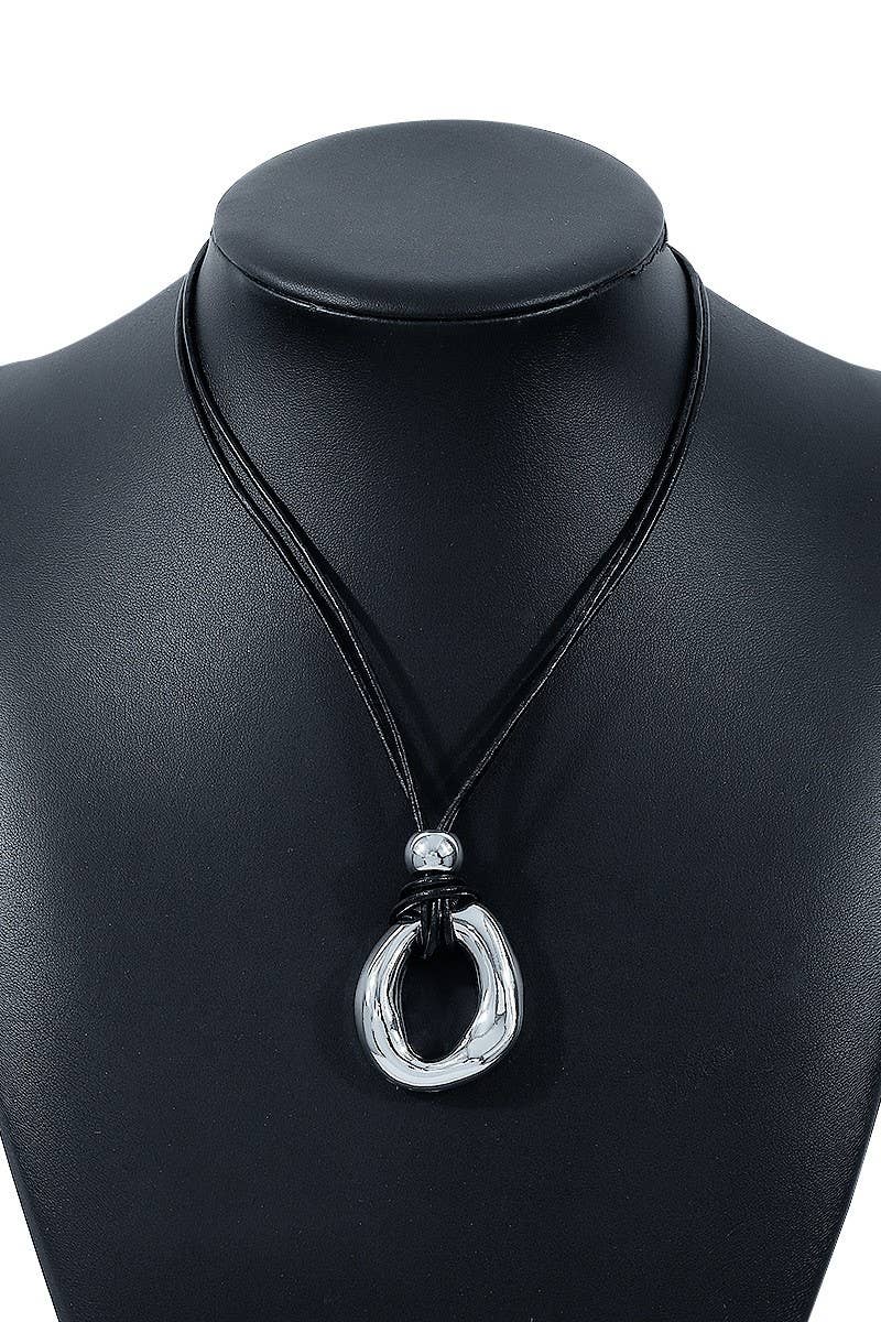 Cwaje1194_Lrregular Metal Pendant Adjustable Necklace