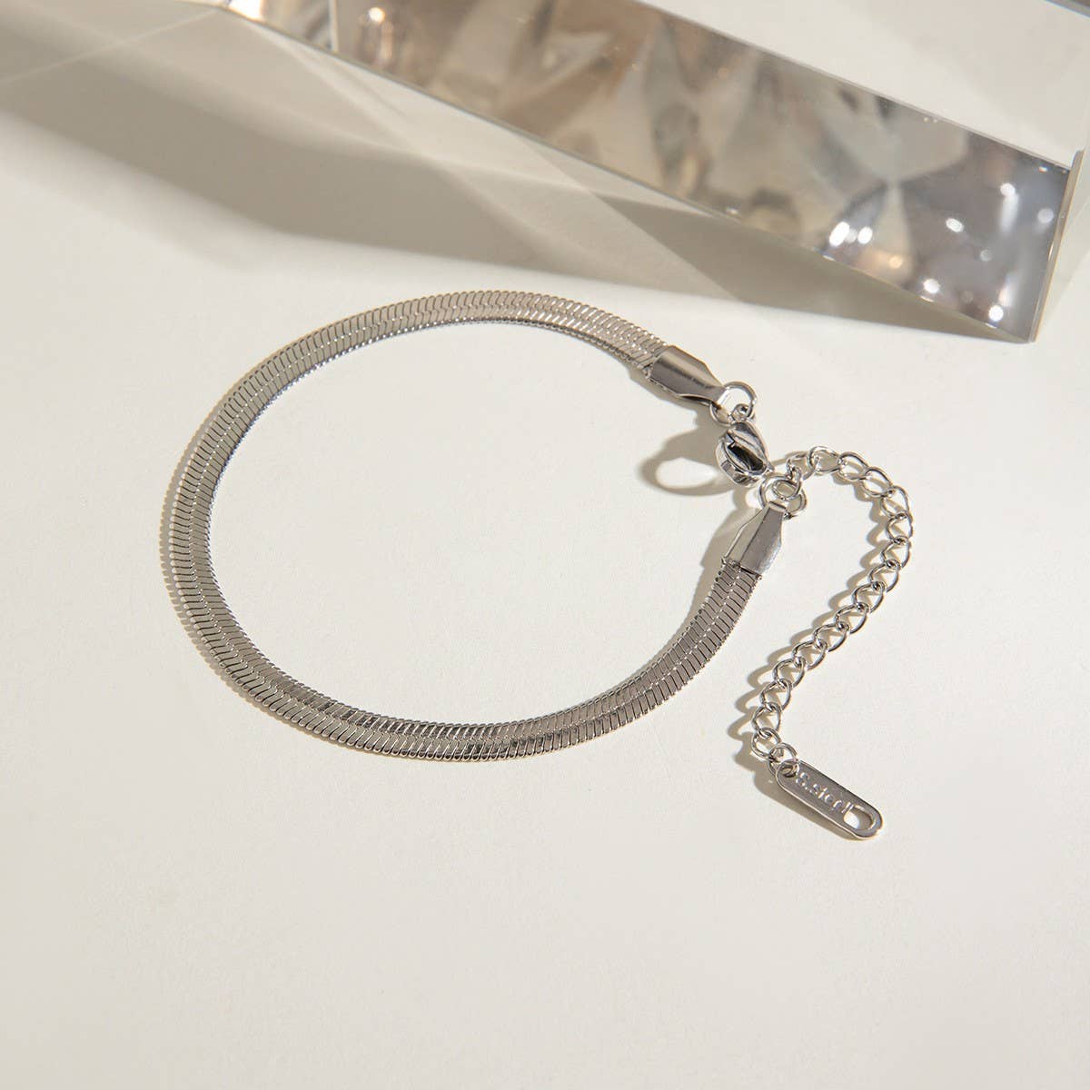 STAINLESS STEEL FLAT SNAKE CHAIN BRACELET NECKLACE_CWAJE4873