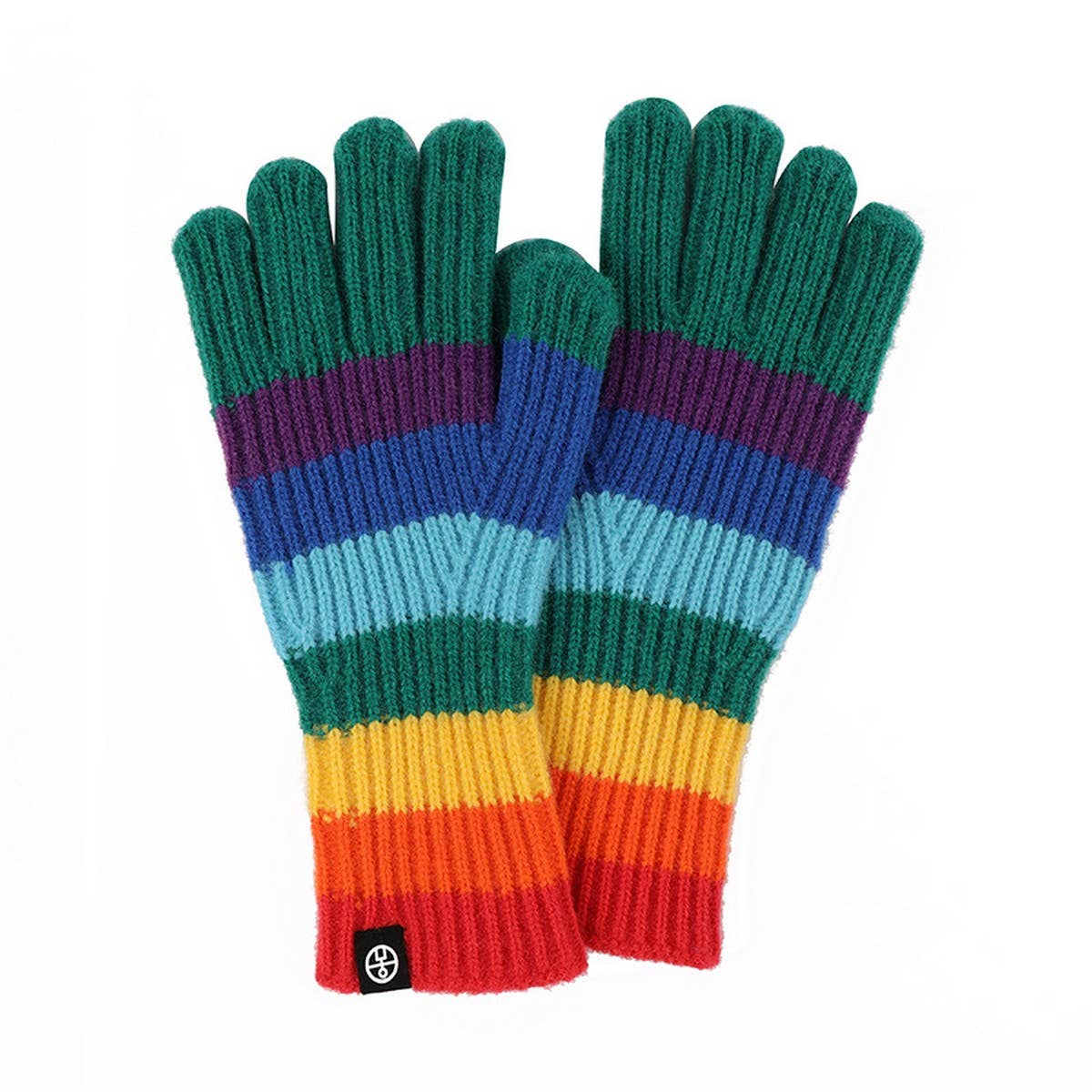 Winter Rainbow Striped Knitted Fingerless Gloves_Cwag0397