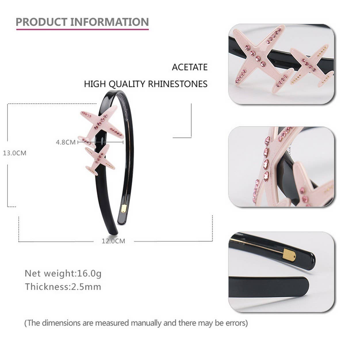 CUTE AIRPLANE DESIGN HEADBAND WITH DIAMONDS_CWAHA4373