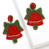 HANDMADE BEADED CHRISTMAS BELL EARRINGS_CWAJE1044