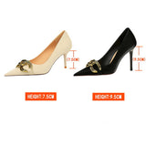SHALLOW MOUTHED POINTED METAL BUCKLE HIGH HEELS_CWSHH0049