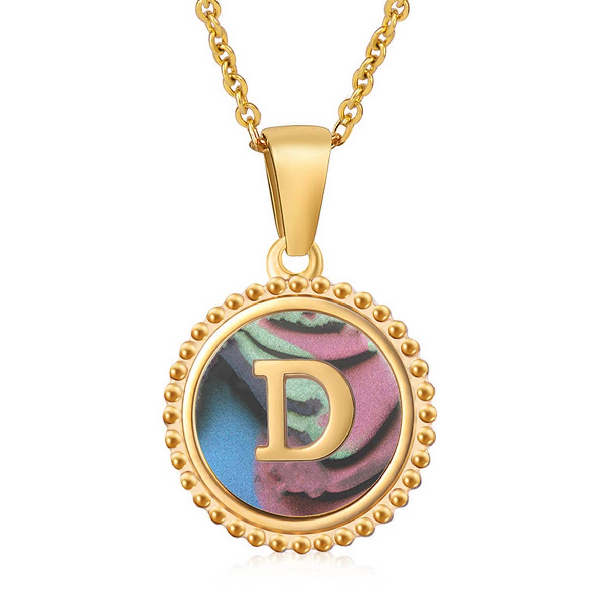 Cwaje1942_Simple Round Colorful Shell Letter Necklace