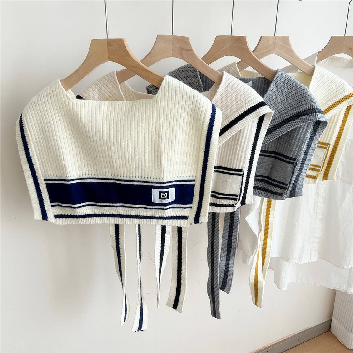 KNIT KNOT SHAWL STRIPED COLLAR WRAP FOR WOMEN_CWASC0848