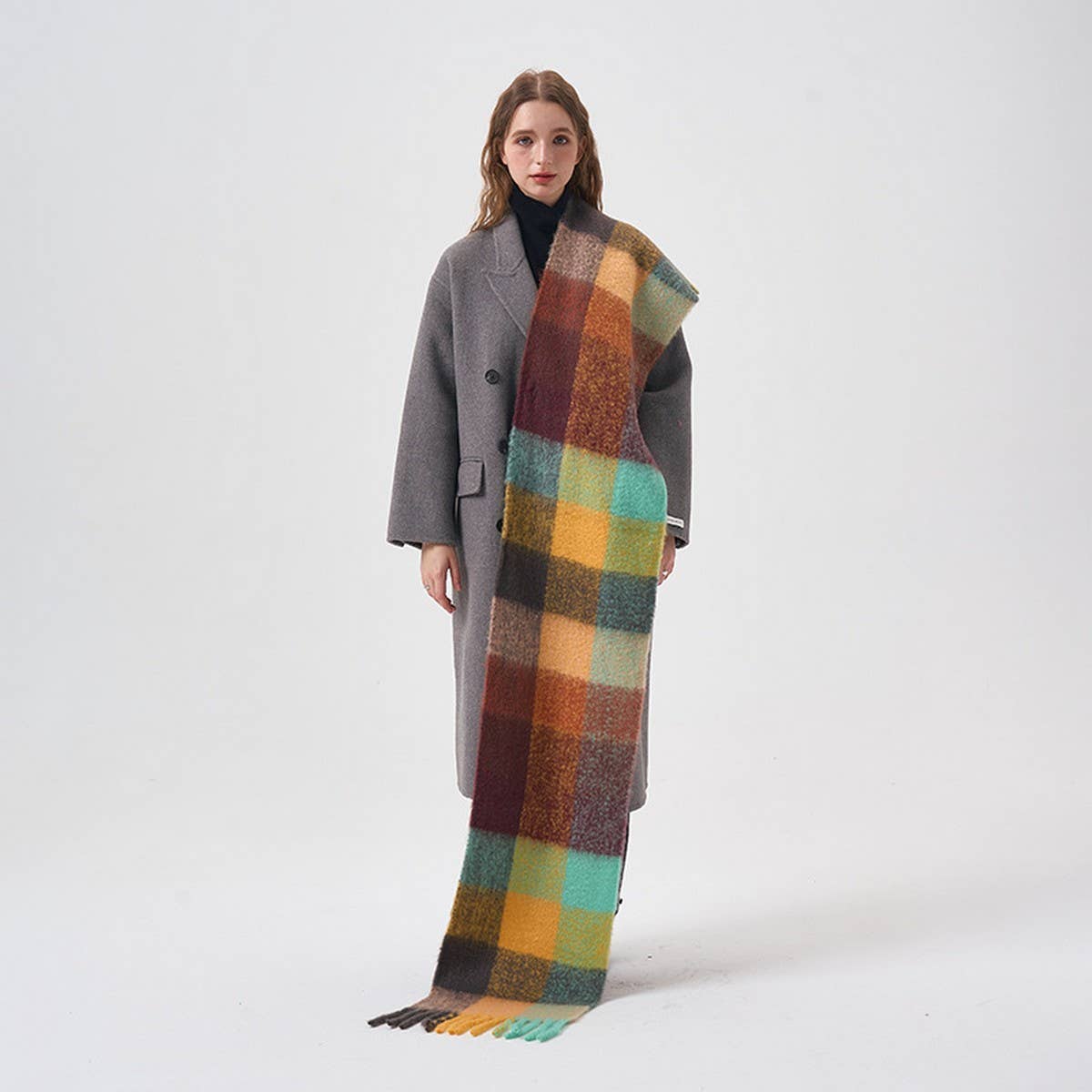 32 WOOL COLORBLOCK PLAID SCARF SOFT WARM_CWASC2365