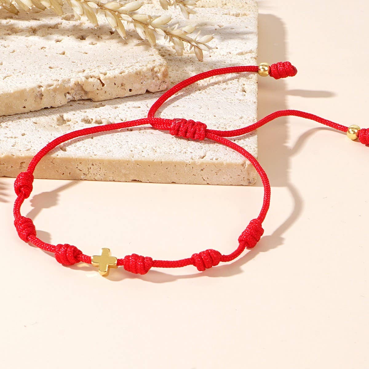 COPPER BEAD PERUVIAN KNOT COPPER CROSS BRACELET_CWMM3859