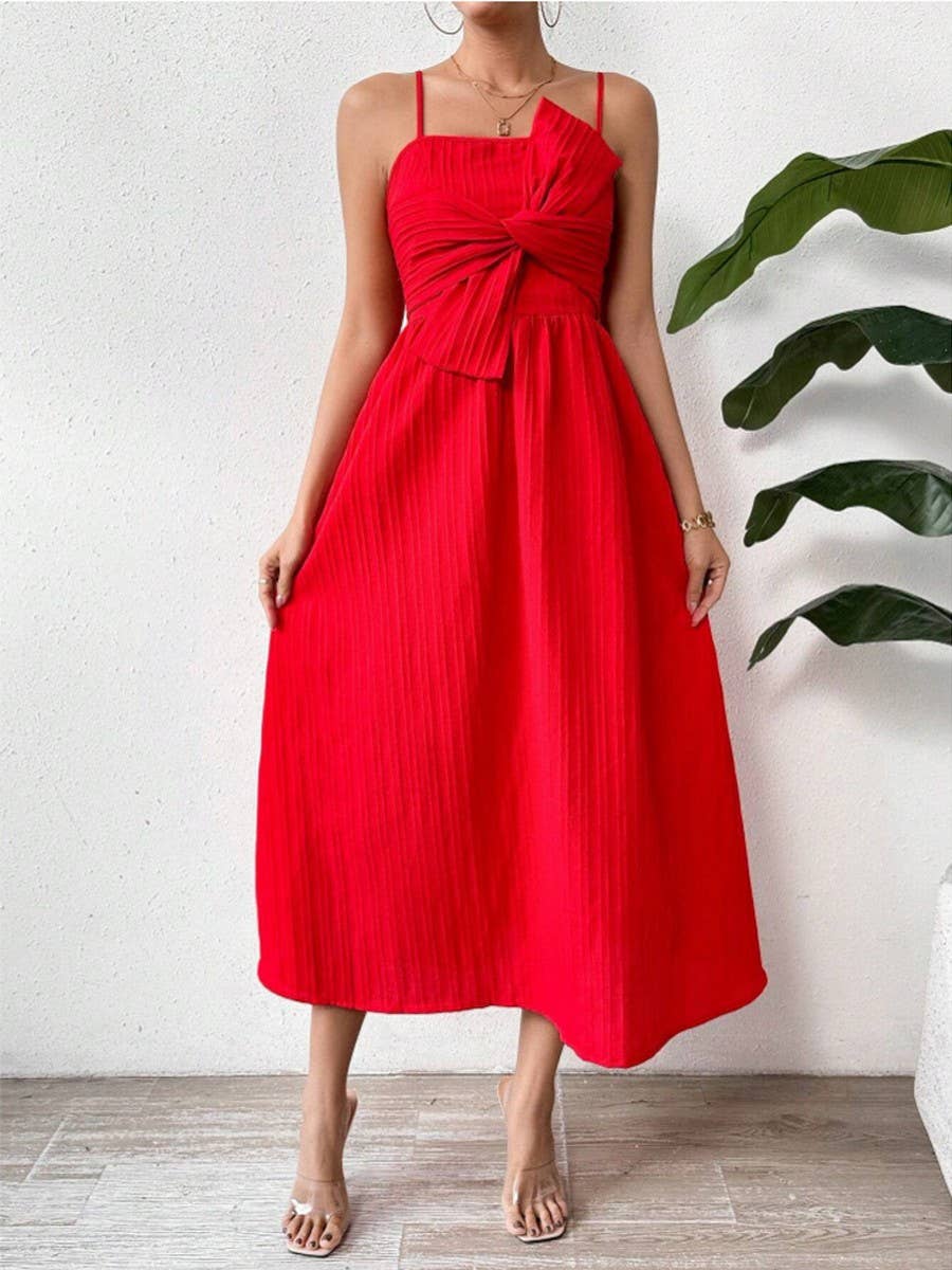 Solid Color Halter Dress With A Knotted Front