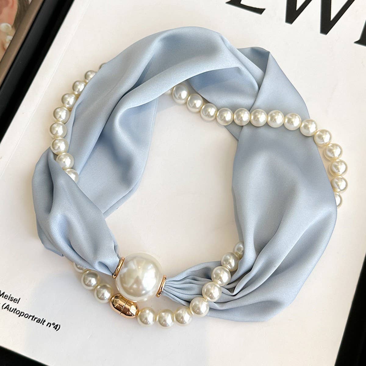 Pearl Magnetic Skinny Silk Neck Scarf_Cwasc03930
