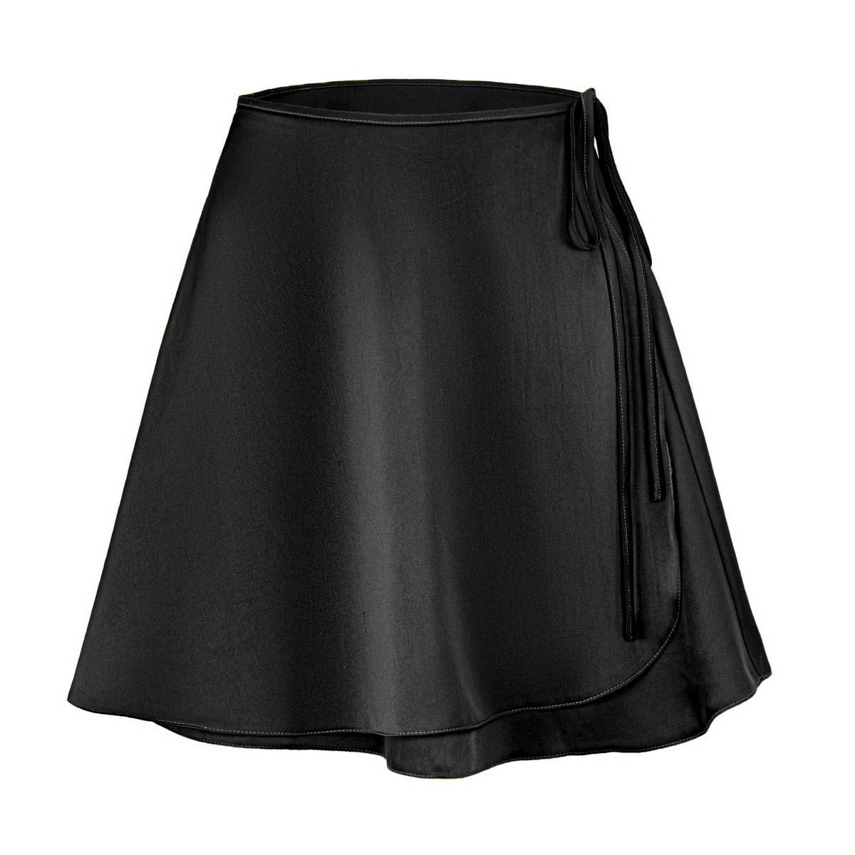SATIN SKIRT HIGH WAIST TIE ONE PIECE A LINE SKIRT_CWBSS0386