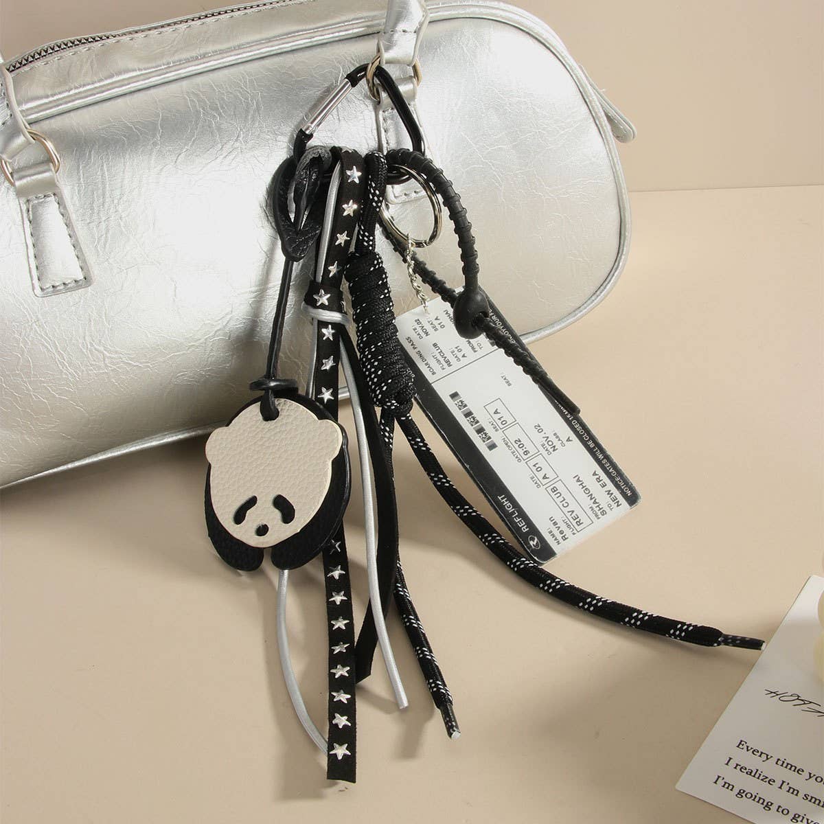 Vintage Pu Panda Acrylic Tag Keychain Bag Charm_Cwmm7872