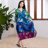 PEACOCK PRINT BEACH COVER UP MAXI KAFTAN_CWMM6204