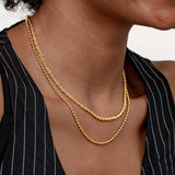 GOLD STAINLESS STEEL BEAN DOUBLE CHAIN NECKLACE_CWMM3594
