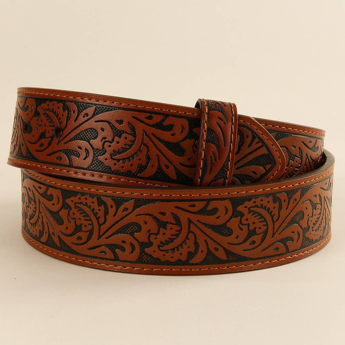 Vintage Embossed Distressed Western Belt_Cwmm3937