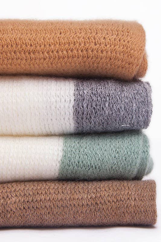 Colorblock Knit Scarf Long Fringe Winter Wrap