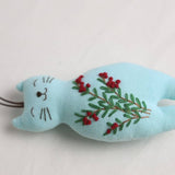 HAND EMBROIDERED RED BERRY CAT PLUSH CHARM_CWMM6021