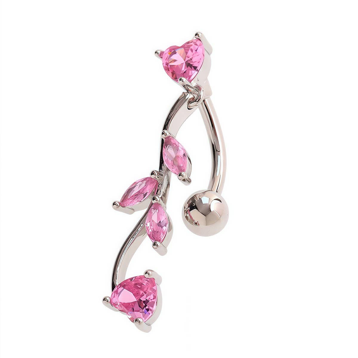 LEAF HEART TASSEL NAVEL RING STAINLESS STEEL BAR_CWMM9385