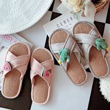 RETRO CROSS LINEN NON SLIP SLIPPERS FOR WOMEN_CWMM2948