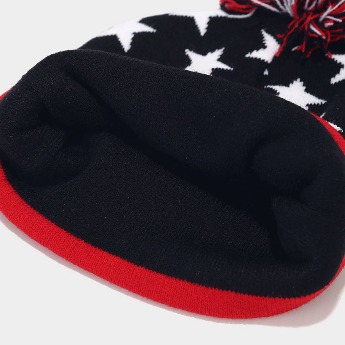 FASHION STRIPED JACQUARD POM POM KNITTED HAT_CWAH1614