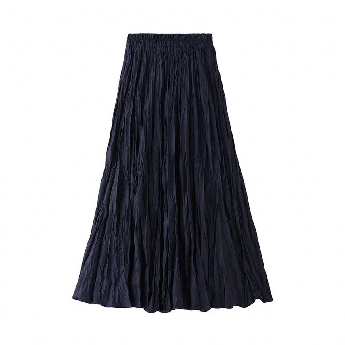 RUCHED PLEATED A LINE MIDI SKIRT_CWBMS0384