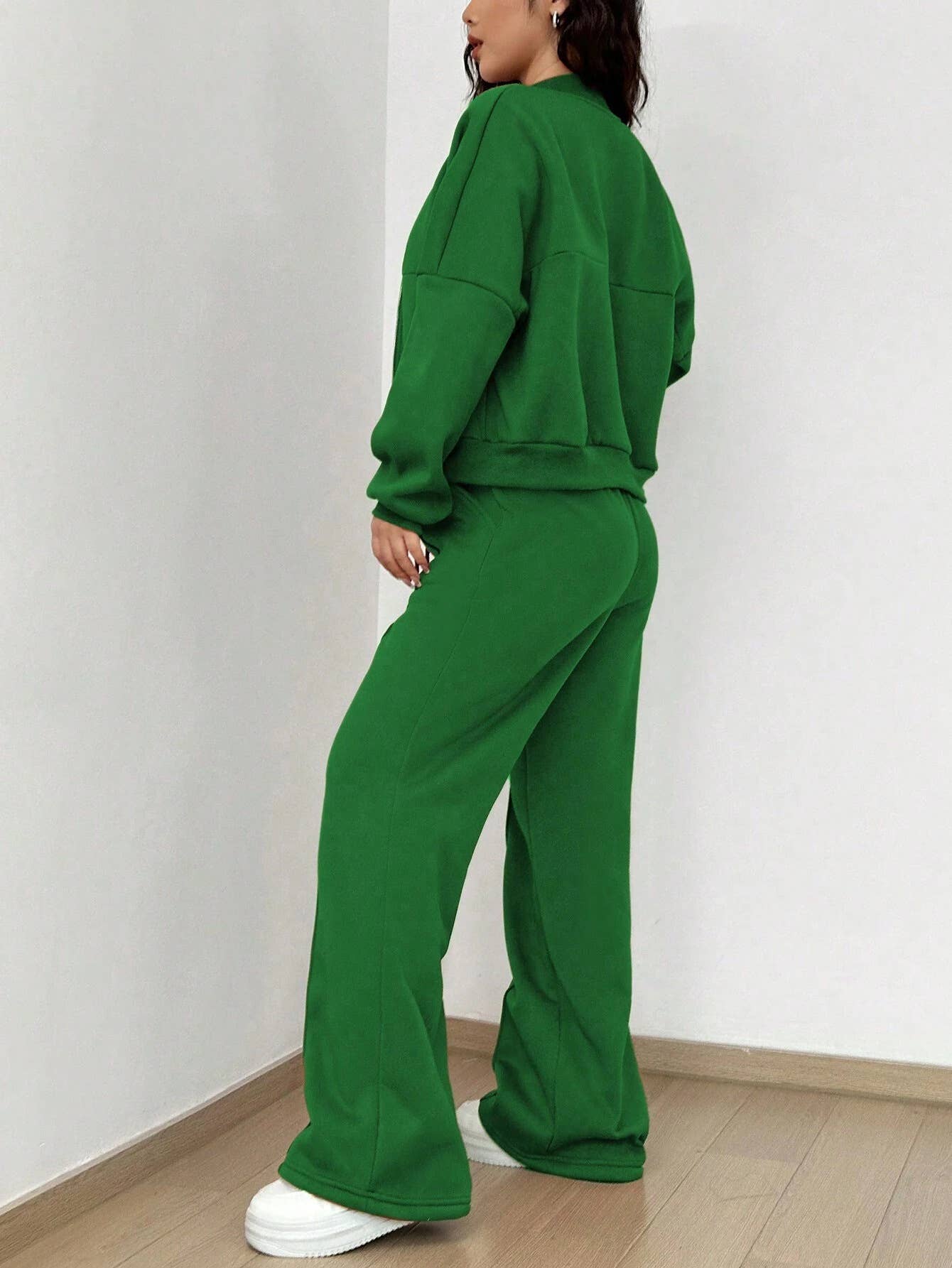 Zipper Cardigan Straight-Leg Sport Pants Set