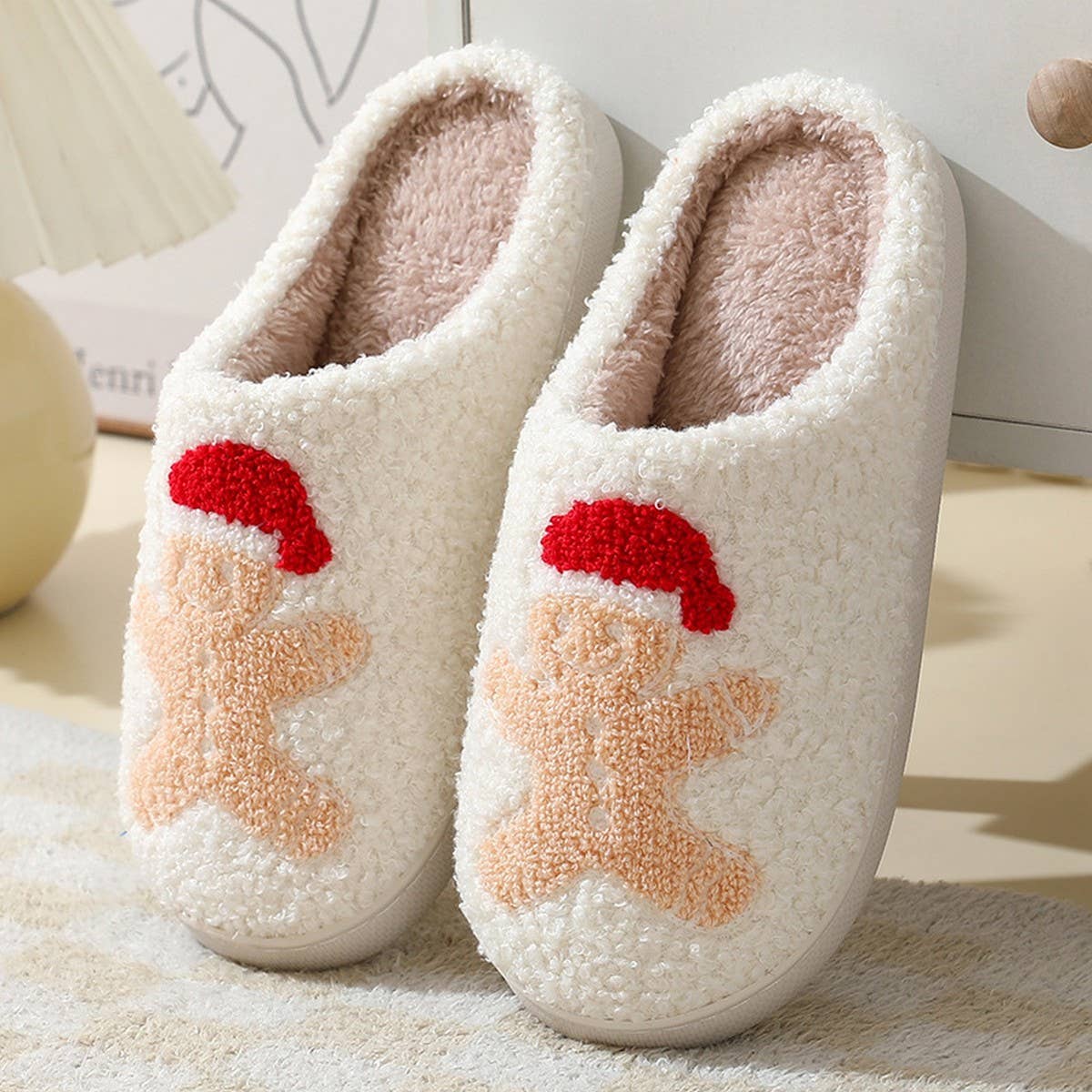 DEER PATTERNED CHRISTMA SANTA CLAUS INDOOR SLIPPER_CWSHS0257
