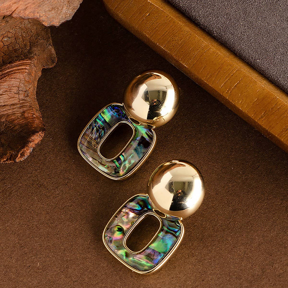 COLORFUL ABALONE PENDANT SILVER NEEDLE EARRINGS_CWMM4340
