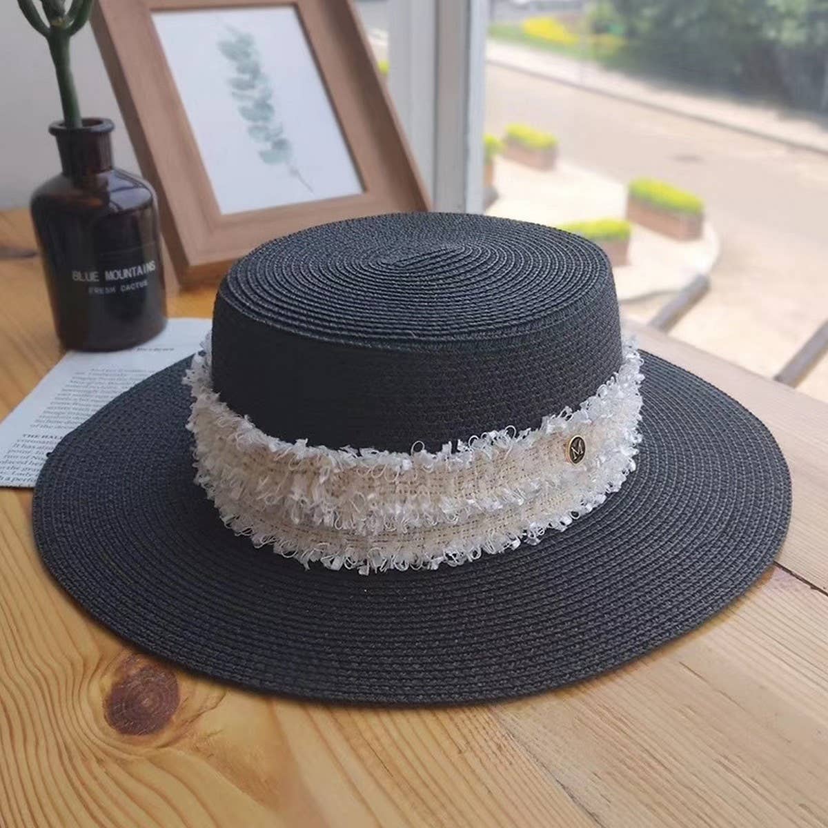 SUMMER RETRO FLAT TOP FRESH SMALL STRAW HAT_CWAH3482