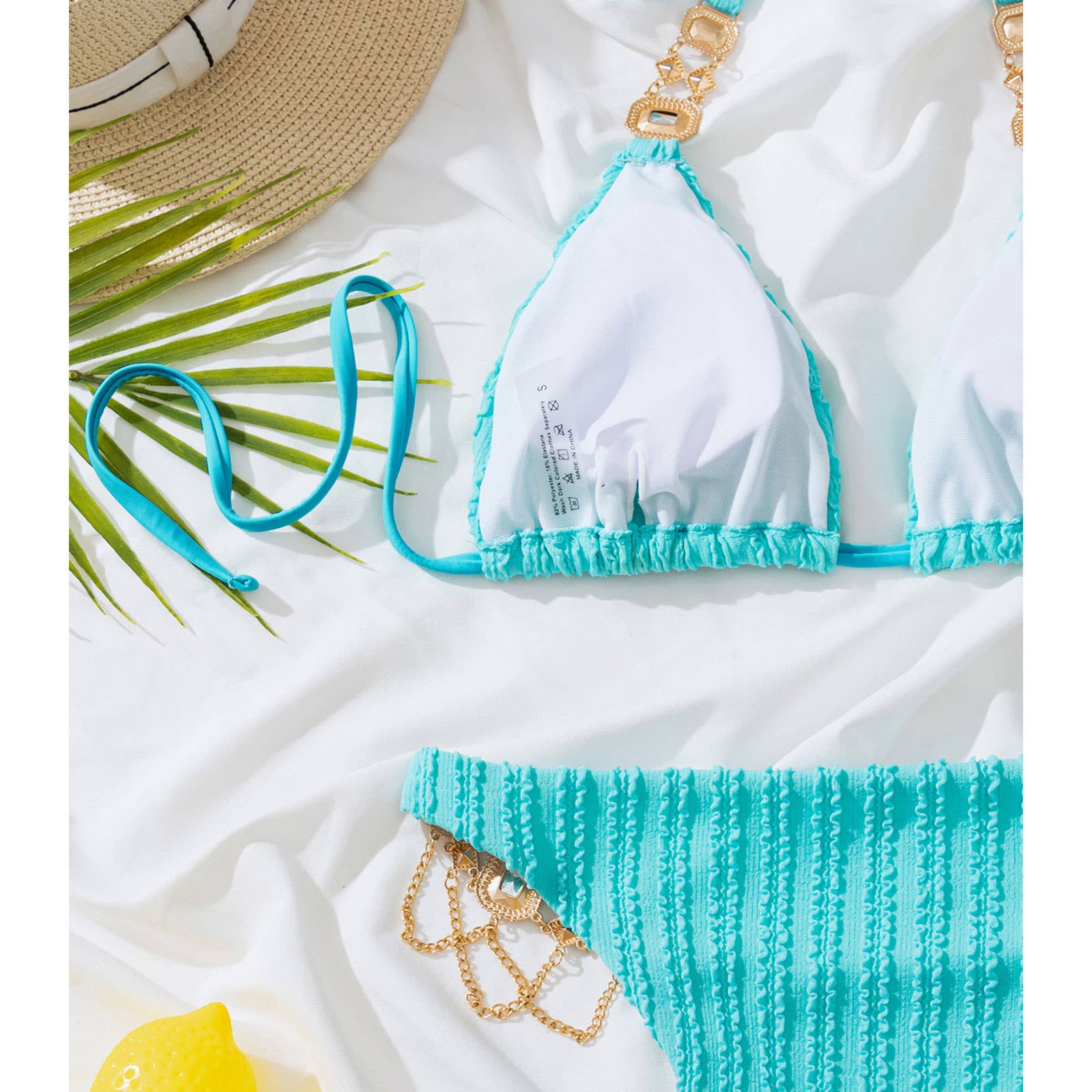 LAKE BLUE BIKINI SET WOMEN RHINESTONE SWIMSUIT _CWMW0697