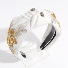 RHINESTONE RICE BEADS KNOTTED WIDE BRIM HEADBAND_CWAHA2209