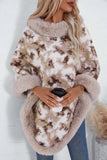 Cwosws0092_Leopard Print Knitted Cape With Fur Collar