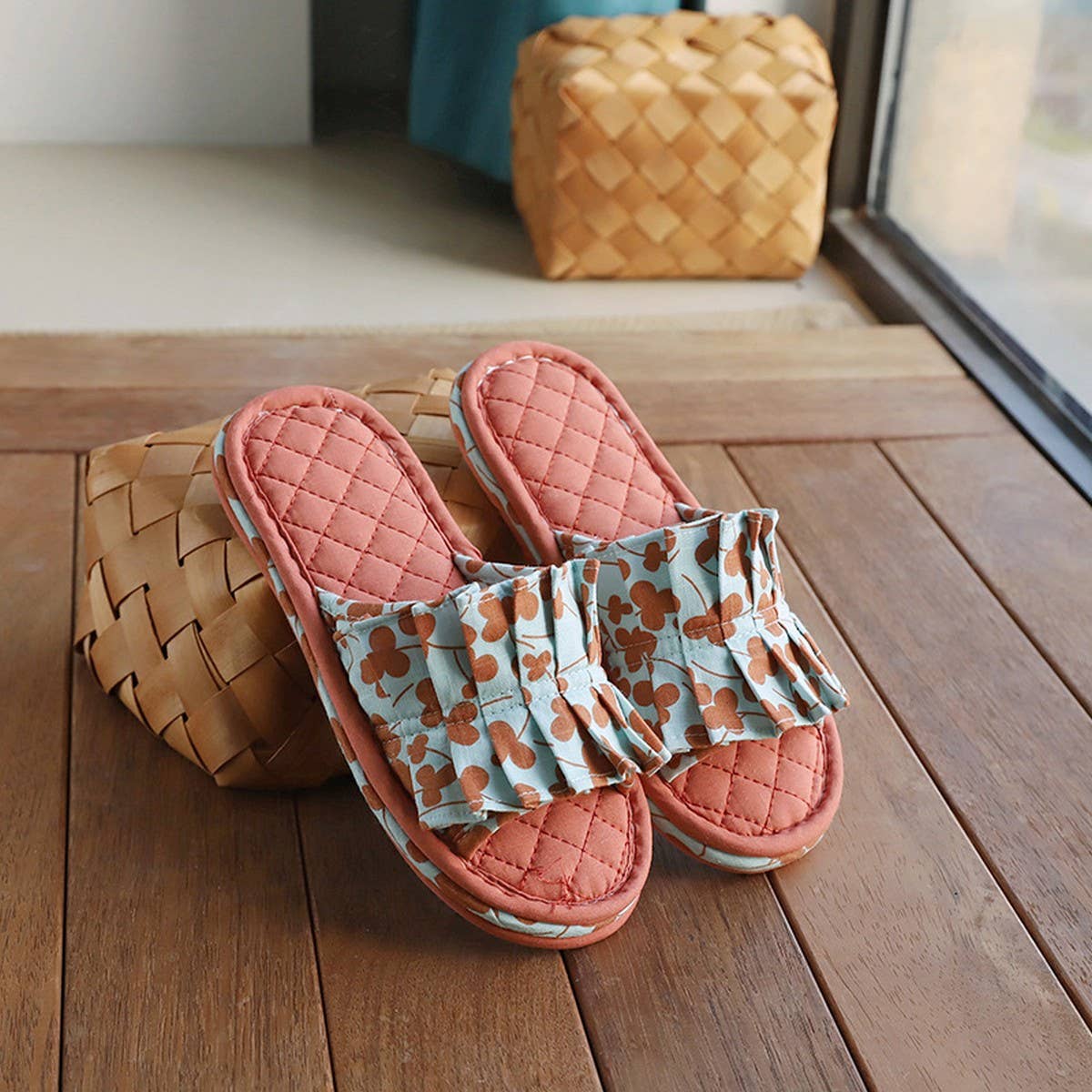 FLORAL COTTON FLOOR SLIPPERS WITH THICK SOLE_CWSHF0202