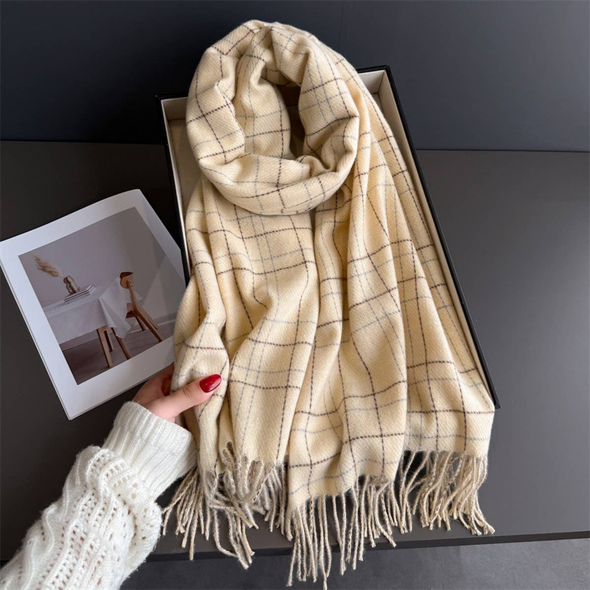Chic Plaid Tassel Scarf Soft Cashmere Feel Wrap_ Cwasc03271